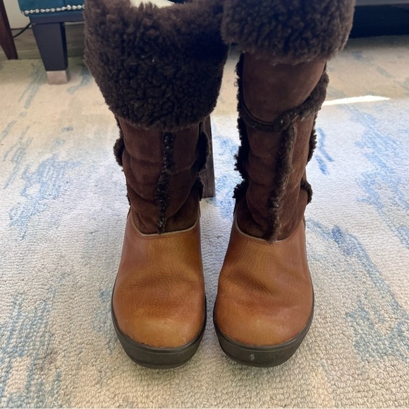 VINTAGE SHEARLING LEATHER WEDGE Y2K SNOW BOOTS SIZE 8.5 - Picture 6 of 10